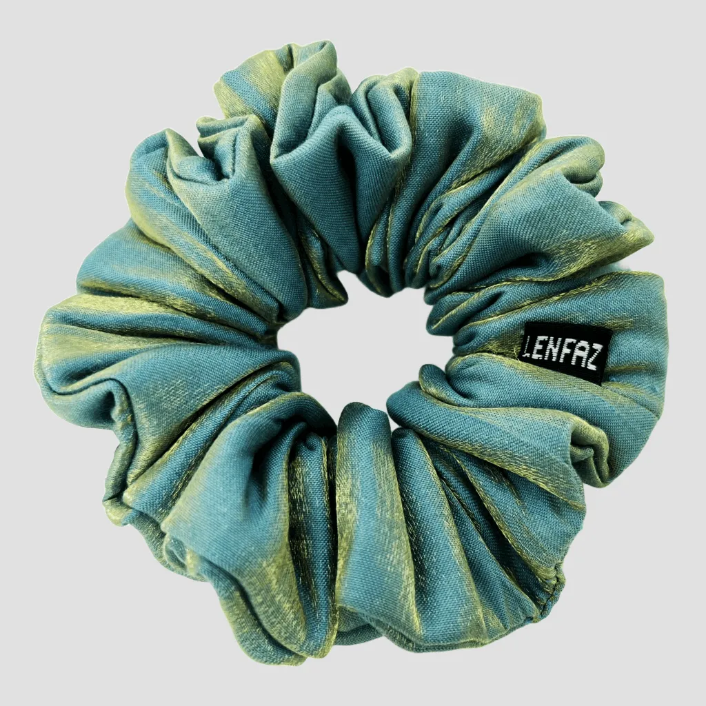 Two-Tone Teal Satin Silk Scrunchie