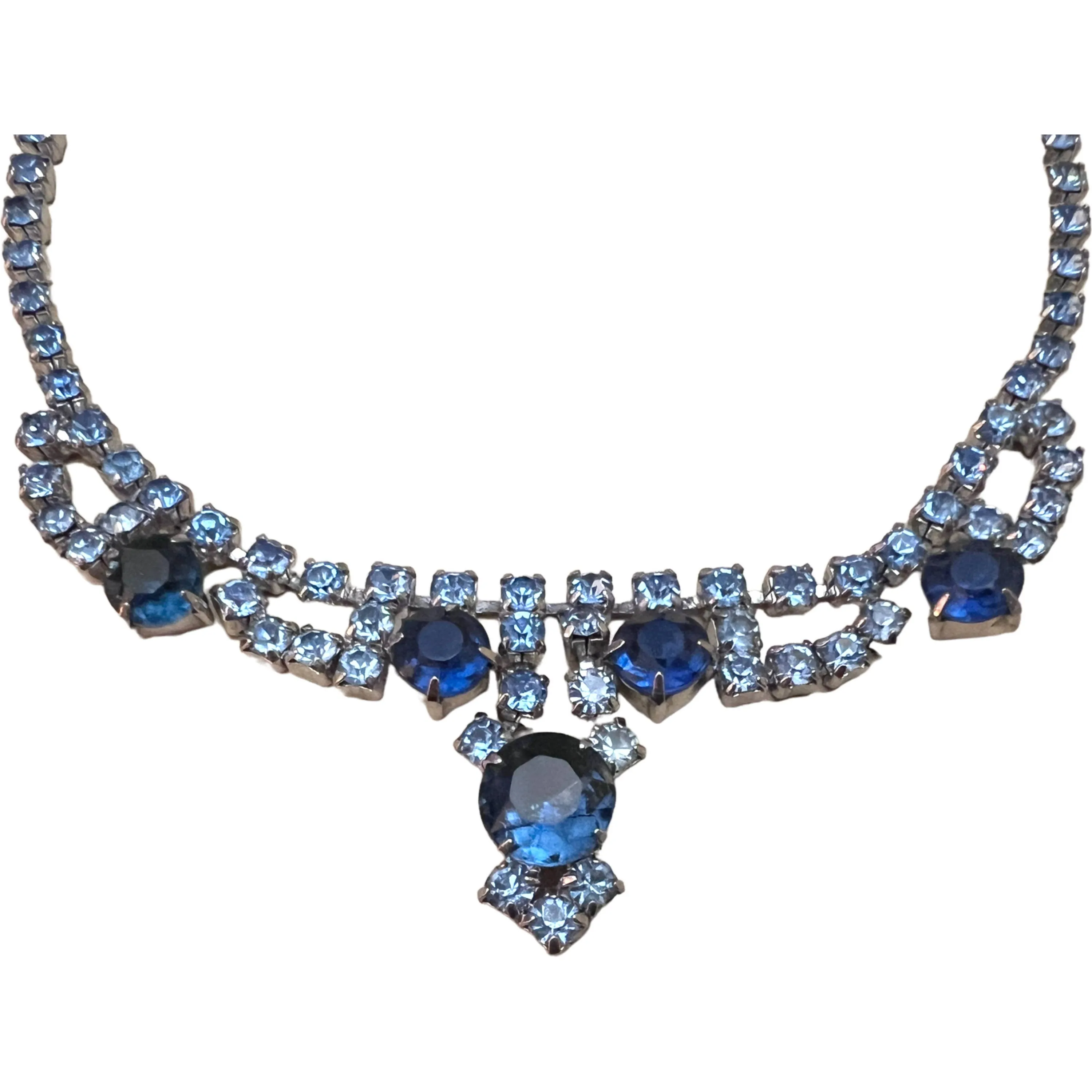 Vintage 1950s Blue Rhinestone Choker Necklace