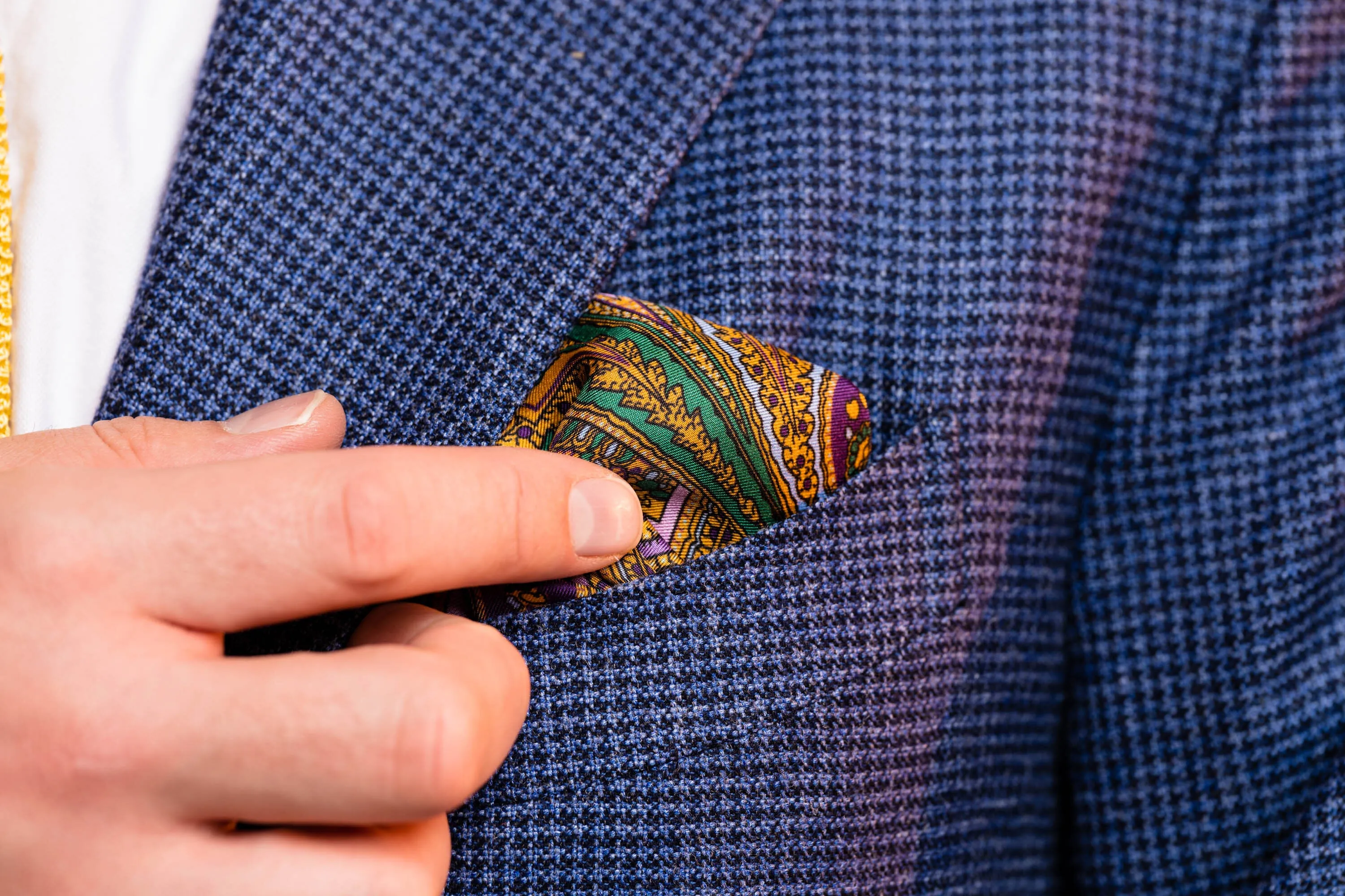 Violet & Green Paisley Silk Pocket Square