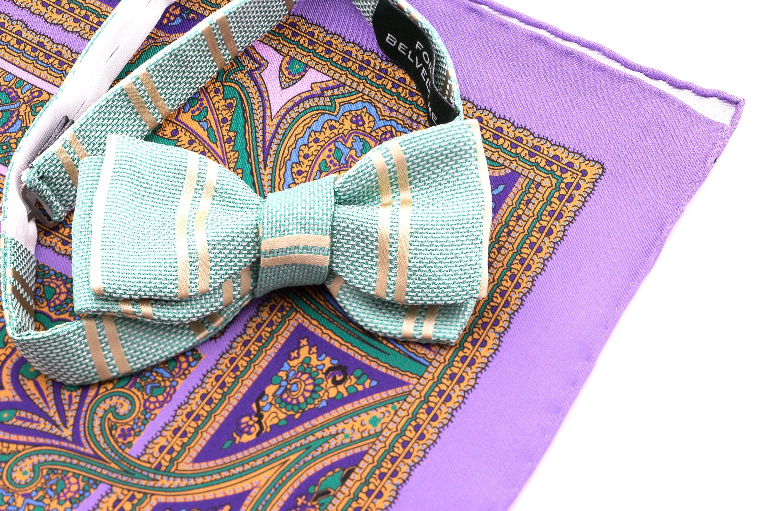 Violet & Green Paisley Silk Pocket Square