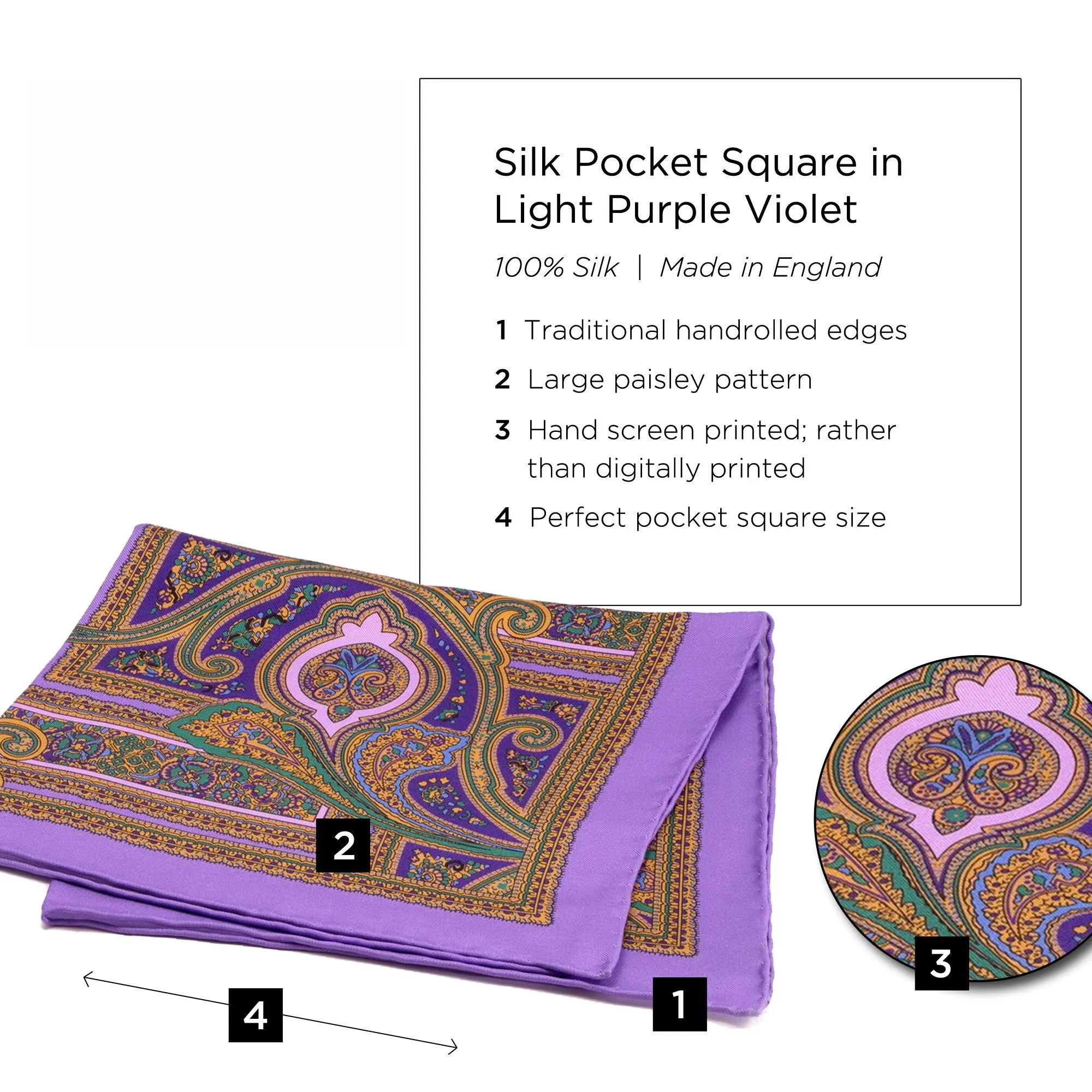 Violet & Green Paisley Silk Pocket Square