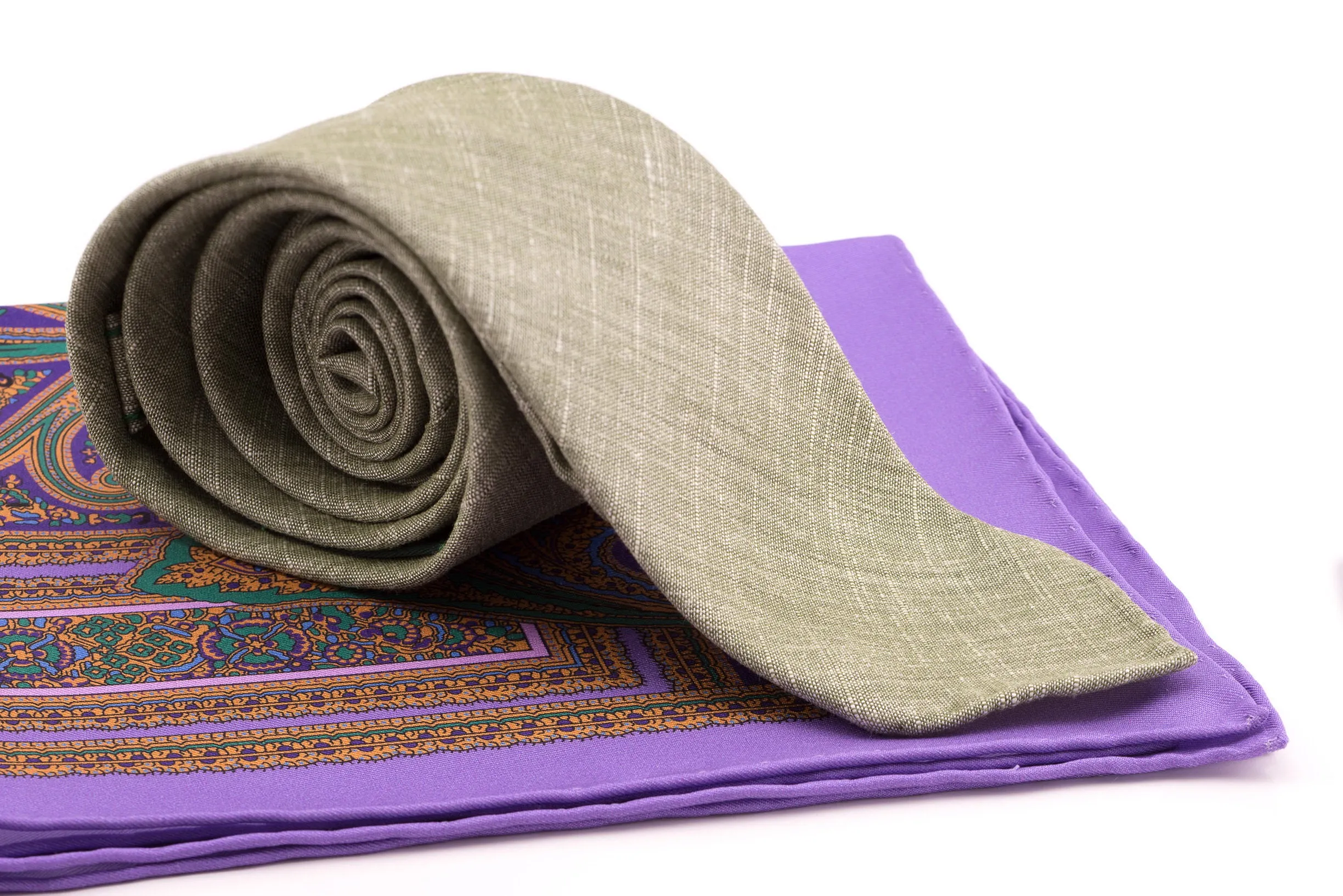 Violet & Green Paisley Silk Pocket Square