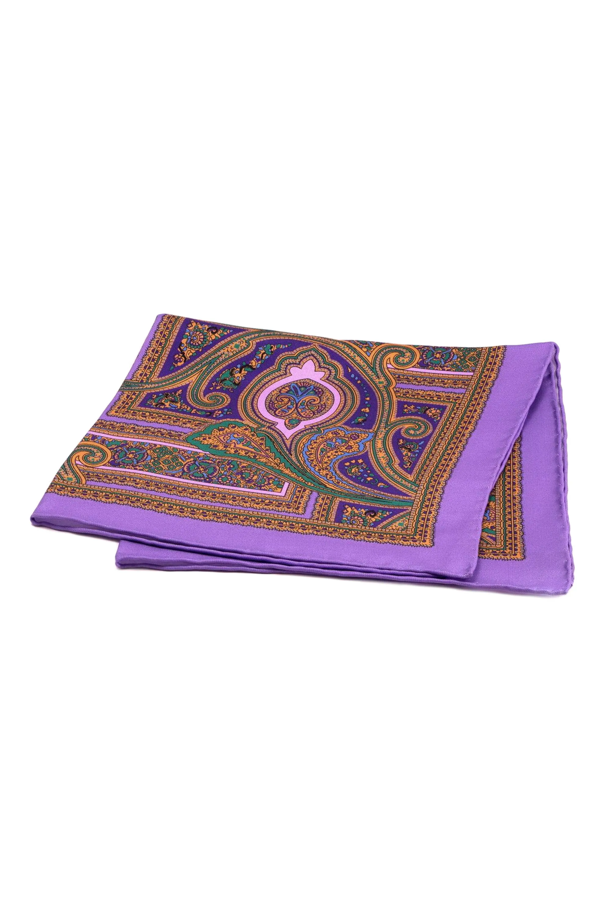 Violet & Green Paisley Silk Pocket Square