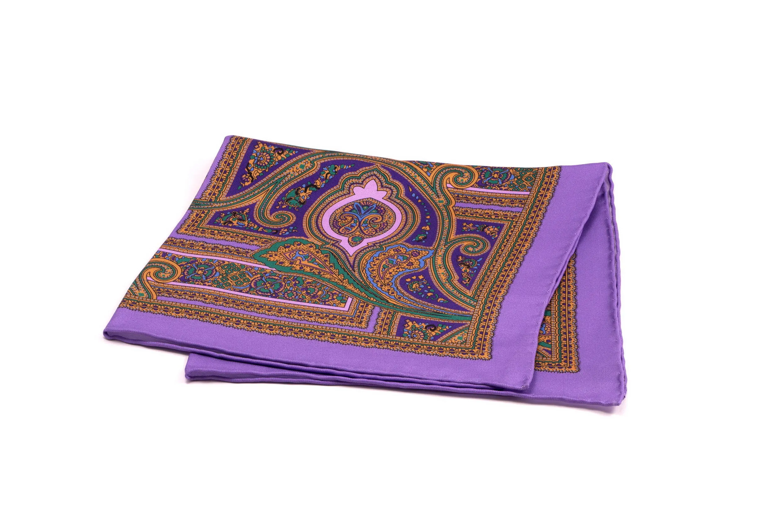 Violet & Green Paisley Silk Pocket Square