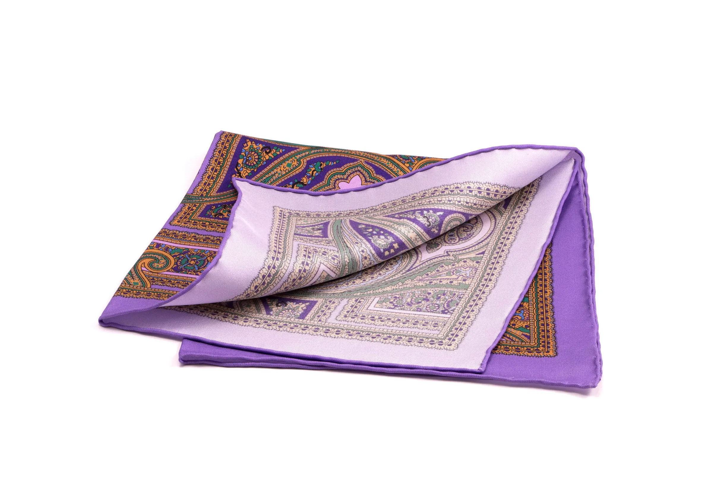 Violet & Green Paisley Silk Pocket Square