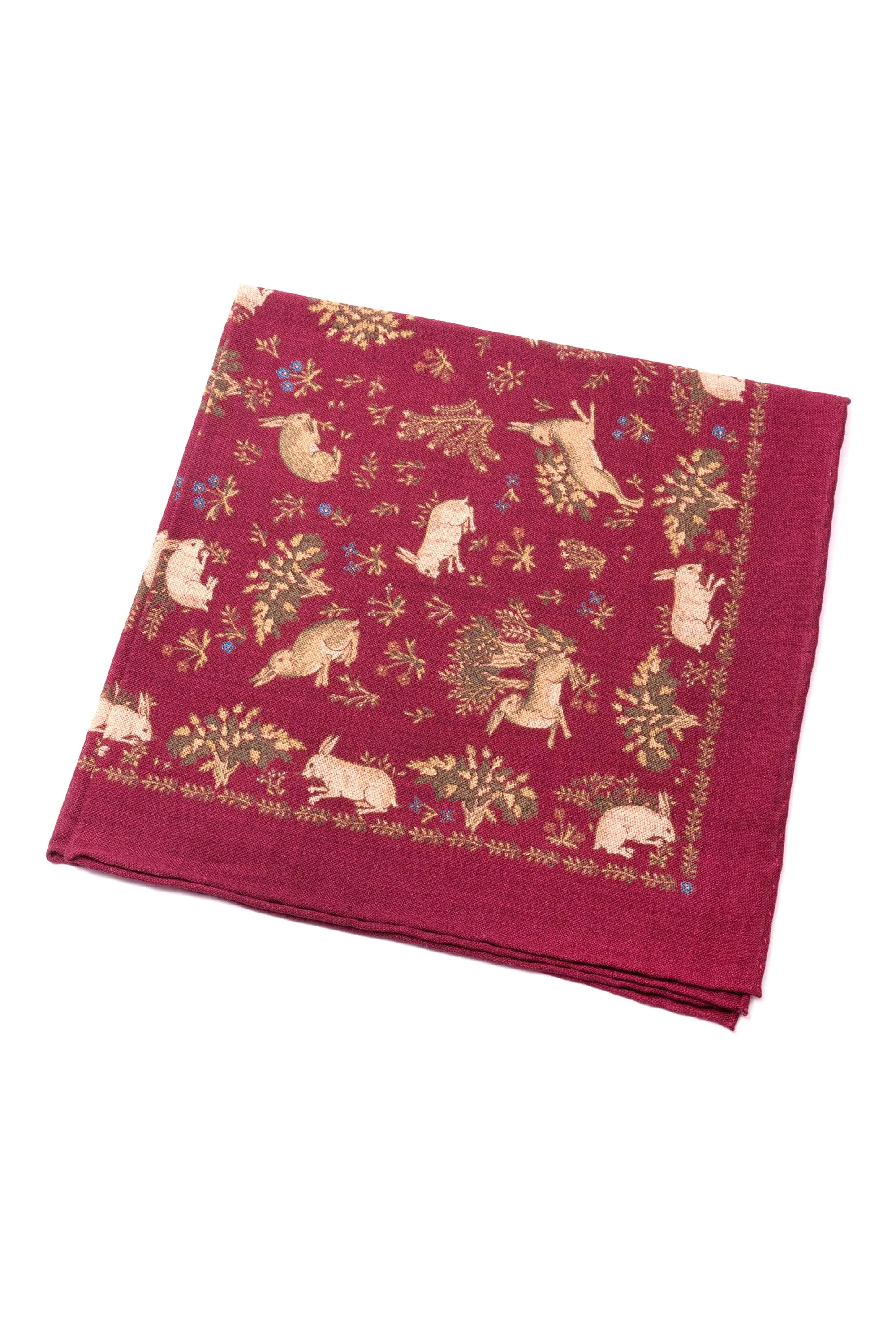 Wine Red Rabbit Silk Wool Pocket Square