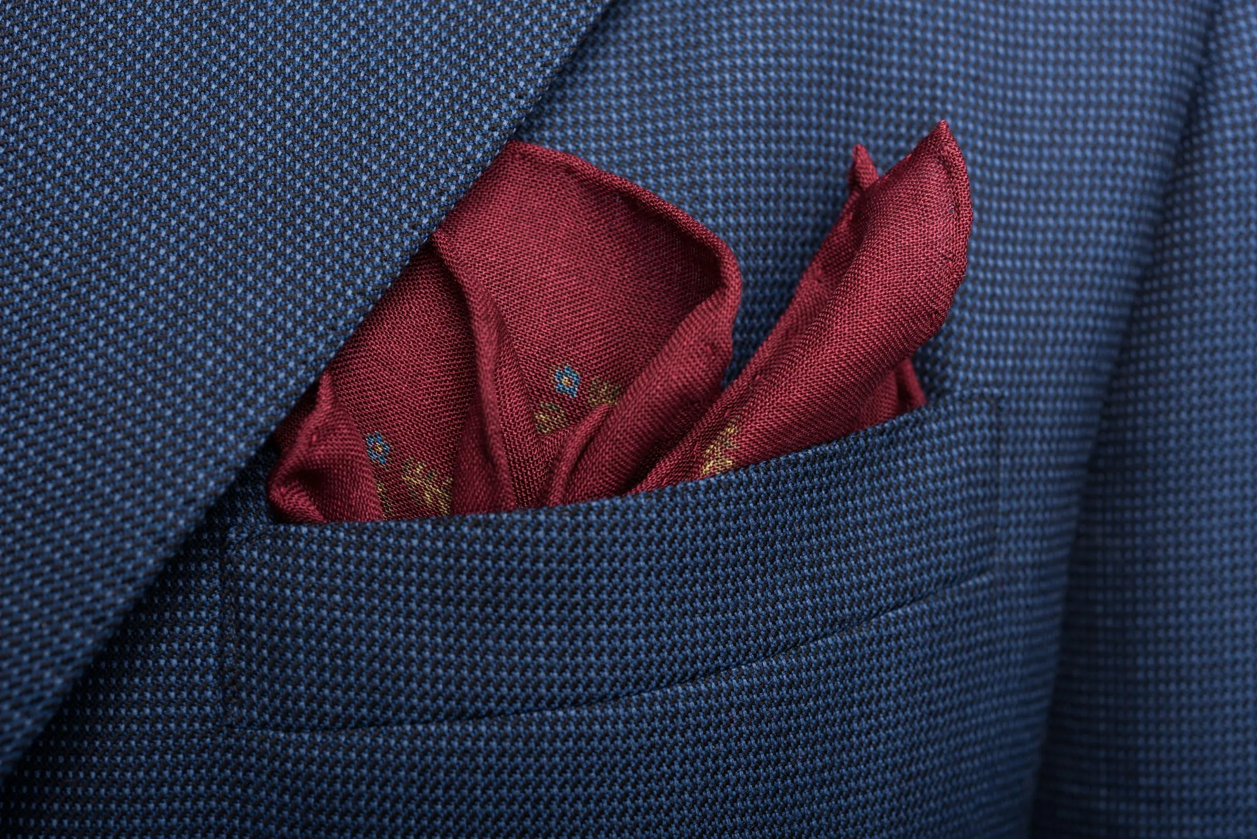 Wine Red Rabbit Silk Wool Pocket Square